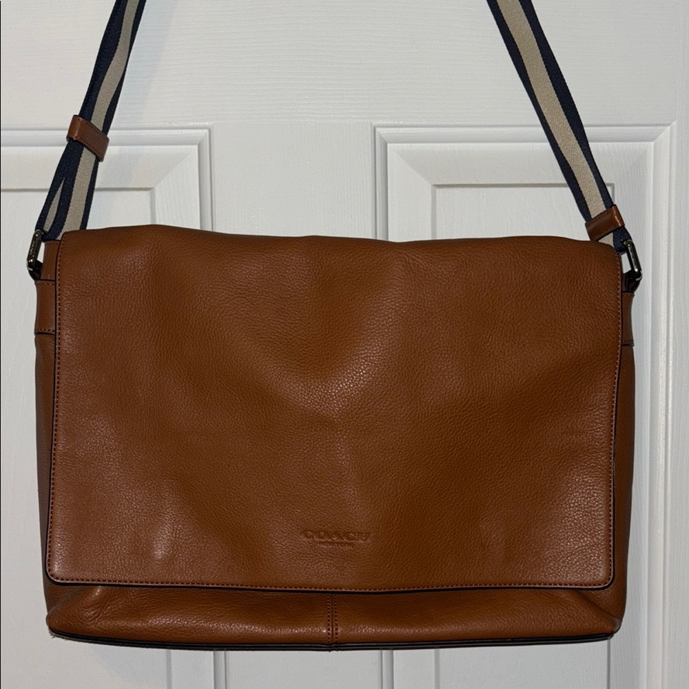 Coach Heritage Brown Leather Messenger Bag with Adjustable Nylon Strap
